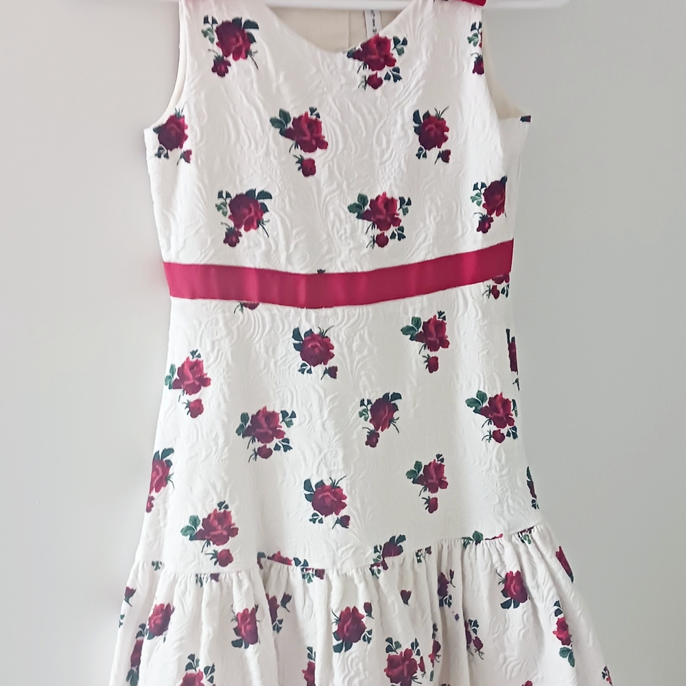 Janie and Jack White Dress with Red Floral Pattern